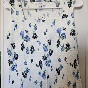 ON 34th White Floral Smocked Camisole with Blue & Black Blooms